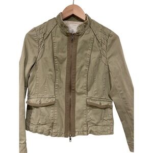 Anthropologie HEI HEI Jacket Small Green Military Moto Utility Mixed Media Indie
